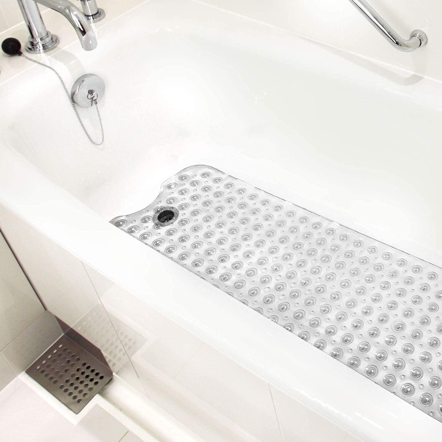 HealthSmart Bath Mat Extra Large No Slip Shower & Bathtub Mat with Suction Cups and Drain Holes for Anti-slip Grip, Machine Wash
